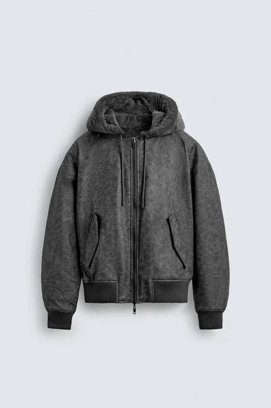 Reverzní bomber bunda z umělé kůže