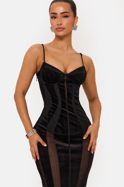 Sametové Maxi Šaty s Korzetem
