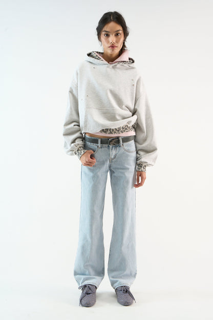 Šedá Mikina S Leopardím Lemem